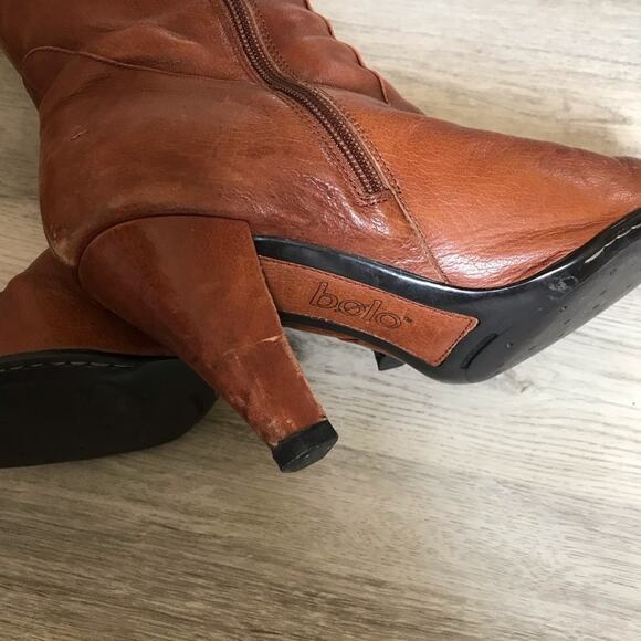 Bolo by BORN Tall Leather Brown High Heel Boots With Side Zipper.  Size 9. - Picture 7 of 15